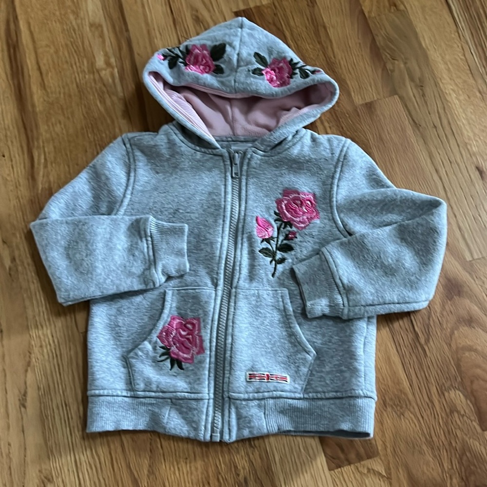 Hudson Floral Embroidered Gray Hoodie, Size 5